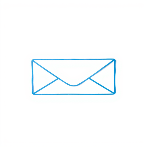 Create a high-resolution image of a blue outlined envelope with a white background, photographed with a DSLR camera using a 50mm lens, at f/2.8 aperture, ISO 100, and a shallow depth of field to enhance the envelope's details.