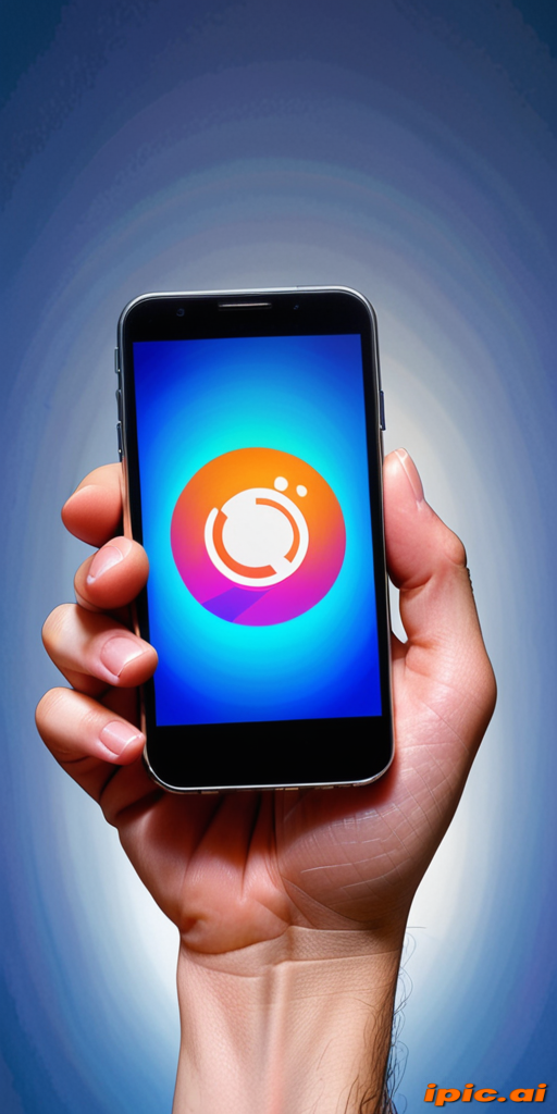 Hand Holding Smartphone Displaying Vibrant Logo Against a Gradient ...