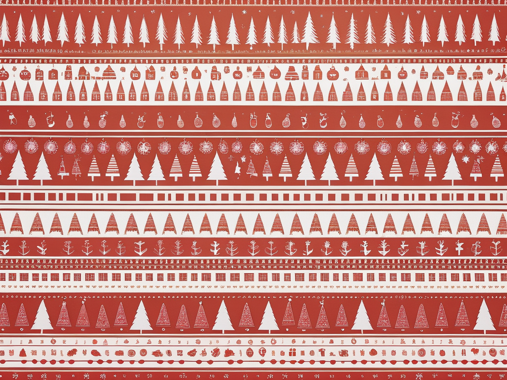 Festive Red and White Christmas Pattern Featuring Trees, Ornaments, and ...
