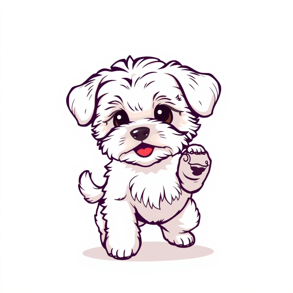 vector illustration, cute Maltipoo dog, dynamic pose, isolated on white background