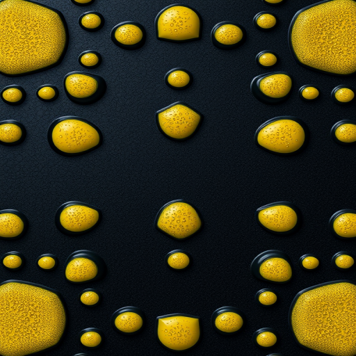 regenerate an abstract pattern featuring yellow water droplet shapes on a dark textured background, using a Canon EOS 5D Mark IV with a 50mm lens at f/4, ISO 100, 1/200s, shot from a top-down view with soft, diffused lighting to enhance color vibrancy and detail.