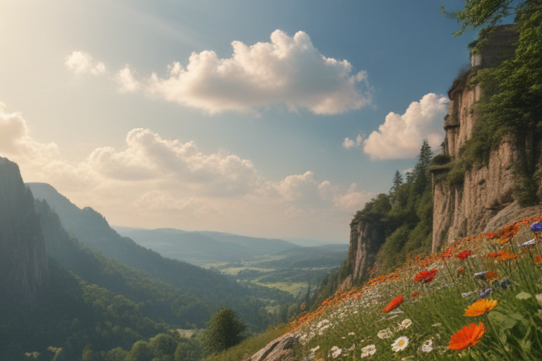 Beautiful Landscape of Rolling Hills and Colorful Wildflowers Under a ...