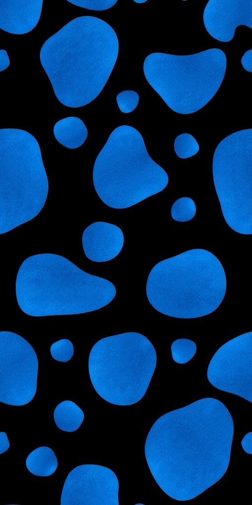Generate a seamless pattern of abstract blue shapes on a black background, captured with a DSLR camera at ISO 100, f/8 aperture, 24mm focal length, and a top-down view for sharp details and vibrant colors.