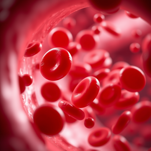 highly detailed 3D rendering of red blood cells flowing through a blood vessel, macro shot, 50mm lens, f/2.8 aperture, ISO 100, soft focus for background, high saturation, vibrant colors, realistic textures, dramatic lighting, captured using a DSLR camera