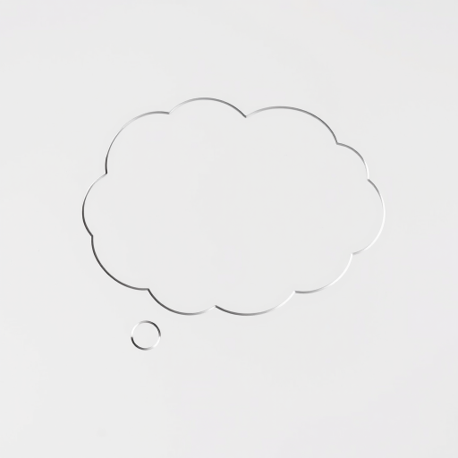 Create a high-resolution image of a blank thought bubble with a smooth outline and clean edges, using a Canon EOS R5 camera, 50mm lens, aperture f/2.8, ISO 100, natural lighting, and a soft-focus background to enhance clarity and detail.