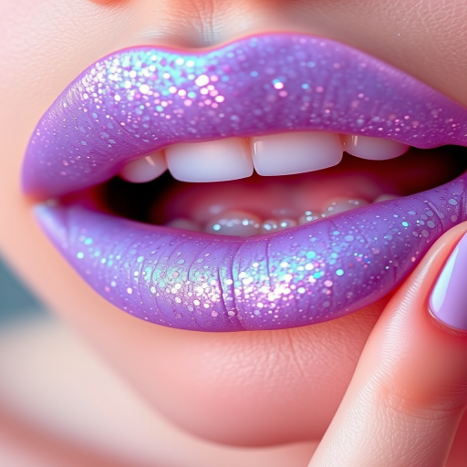 Pearlescent lavender lip topper with holographic glitter, christened "Cosmic Lilac," adding dimension and sparkle to any lip color, perfect for creating otherworldly makeup looks