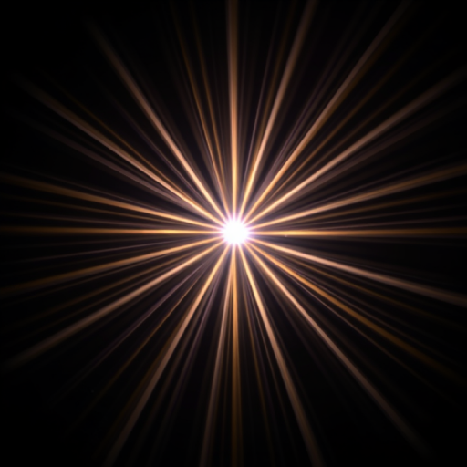Create a high-resolution image of a starburst effect with rays of light radiating outward on a black background, using a DSLR camera with a 24mm lens at f/8, ISO 100, and a 1/60s shutter speed, shot from a dynamic perspective with a wide-angle view.