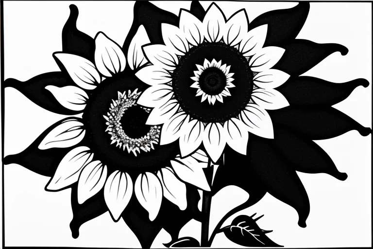 clip art sunflower black and white