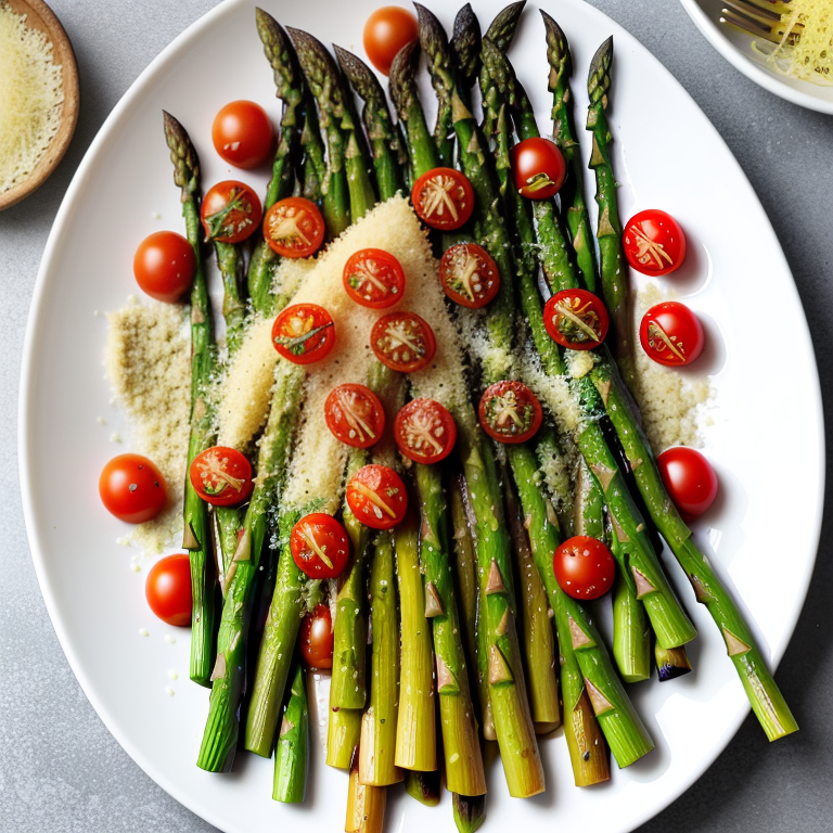 parmesan roasted asparagus with tomatoes and balsamic