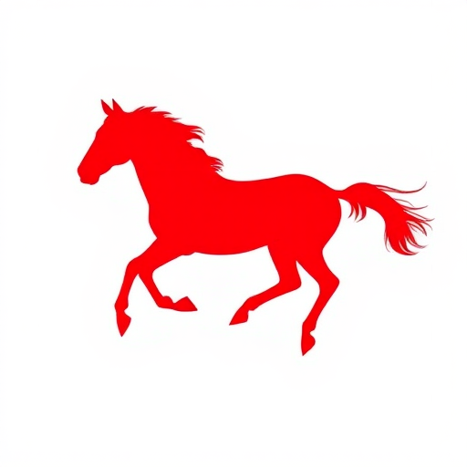 generate a vibrant silhouette of a galloping horse in red against a white background, captured with a DSLR camera, 50mm lens, f/2.8 aperture, 1/2000s shutter speed, and ISO 100, with a slight depth of field to emphasize the horse's form
