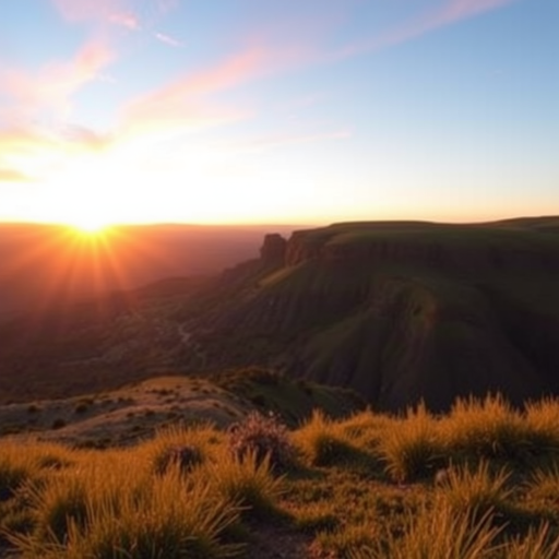 Create a high-resolution image of a serene landscape at sunrise with vibrant colors in the sky, using a Canon EOS R5 camera, 24mm lens, aperture f/11, shutter speed 1/125s, ISO 100, in a wide-angle view to capture the expansive scenery.