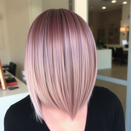 Dusty mauve hair styled in a sleek lob (long bob) dubbed "Velvet Dusk," falls just above the shoulders with a subtle A-line shape, featuring a glass-like shine and perfectly blunt ends for a chic and sophisticated look