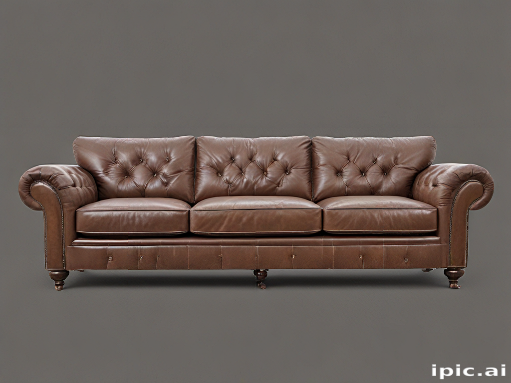 Elegant Brown Leather Chesterfield Sofa with Classic Tufted Design and ...