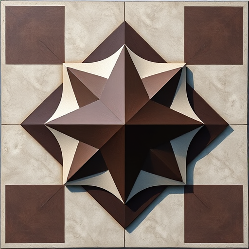 Generate a high-resolution image of a stylized abstract geometric shape, using a DSLR camera with a 50mm lens, f/1.8 aperture, ISO 100, in natural lighting, shot from a top-down view for maximum detail and clarity.