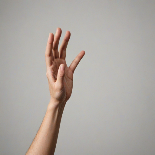 a human hand with an open palm facing upward on a plain background
