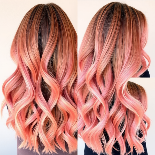 Sunset ombre melts from warm oranges to soft pinks, styled in beachy waves with sun-kissed highlights, capturing the essence of a perfect summer evening