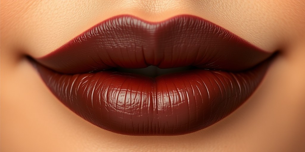 Chocolate brown lips with a satin finish, showcasing rich, earthy tones for a sophisticated and understated appearance