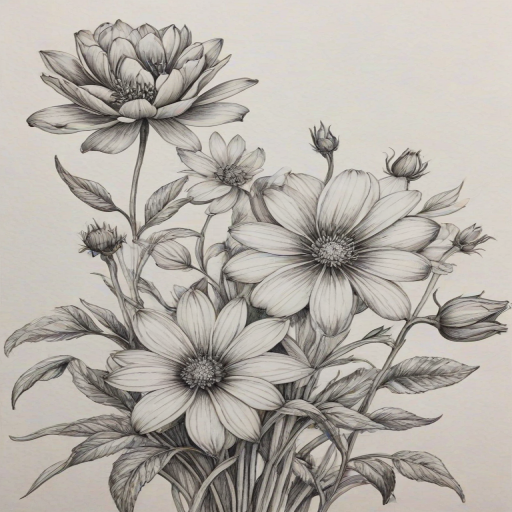 pencil drawn flowers