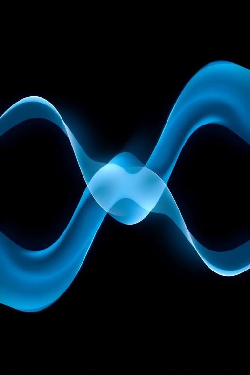 Generate a visually striking abstract soundwave art piece featuring smooth, flowing peaks and valleys in shades of blue and white against a dark background, captured using a Canon EOS R5 with a 50mm f/1.2 lens, ISO 100, aperture set to f/8, and a shutter speed of 1/125s, framed in a symmetrical composition with a focus on depth and texture.