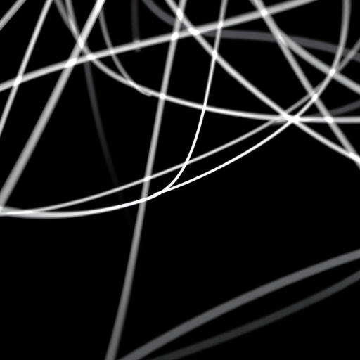 Create a high-resolution abstract image of interconnected white lines on a black background, using a Canon EOS R5 camera, ISO 100, aperture f/8, shutter speed 1/60 sec, in a straight-on view with a minimalist style.
