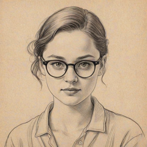 Wonderful Ashleigh Barty, pencil sketch, portrait of Beauteous woman 1933s in glasses, hair style beatnik, outline, clear lines, fine lines, 8k