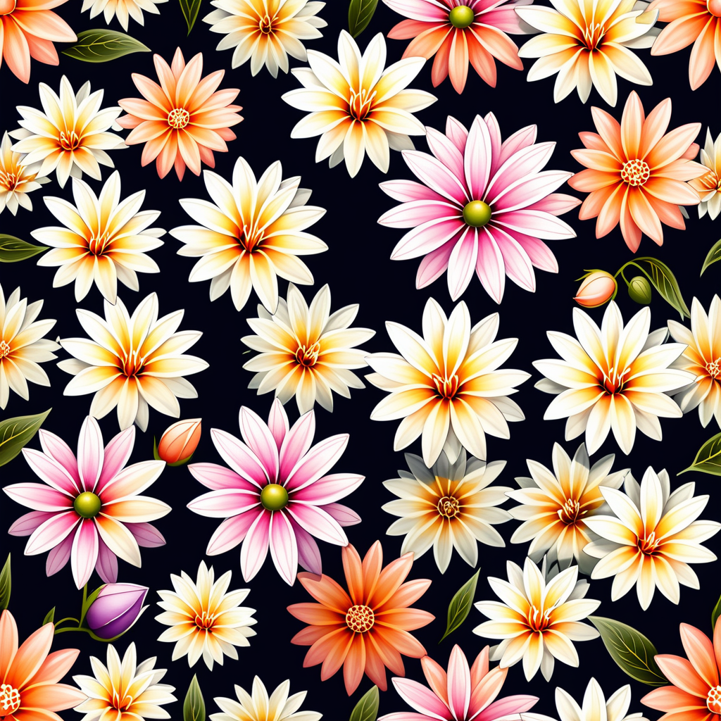 Vibrant Floral Pattern Featuring Various Colorful Flowers Against a ...