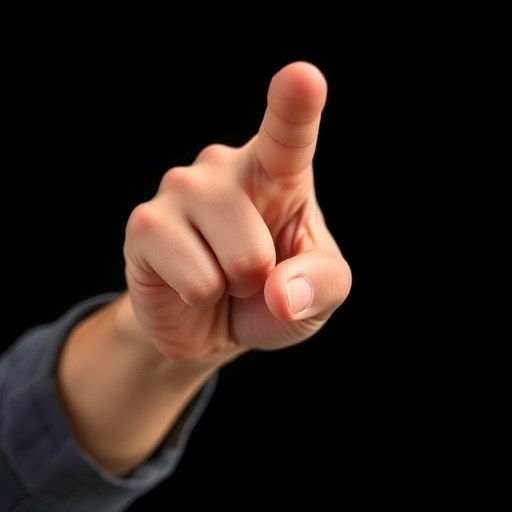 Generate a high-resolution image of a hand with a pointing gesture, captured with a DSLR camera at 50mm focal length, f/2.8 aperture, ISO 100, natural lighting, in portrait orientation.