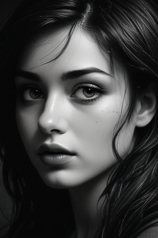 Striking Black and White Portrait of a Young Woman with Freckles