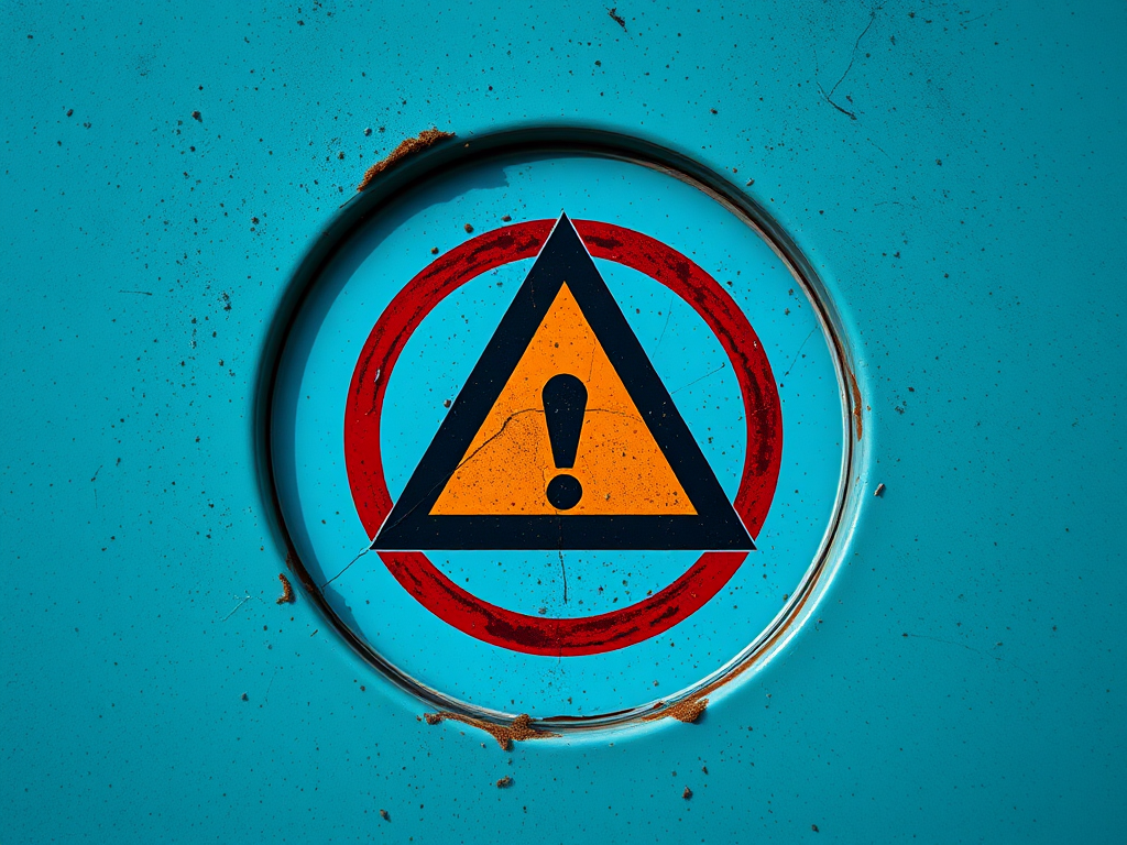 Create an image of a warning symbol in a circle, shot with a DSLR camera at f/4 aperture, ISO 100, and a 50mm lens, using a high dynamic range style for enhanced clarity and vibrancy.