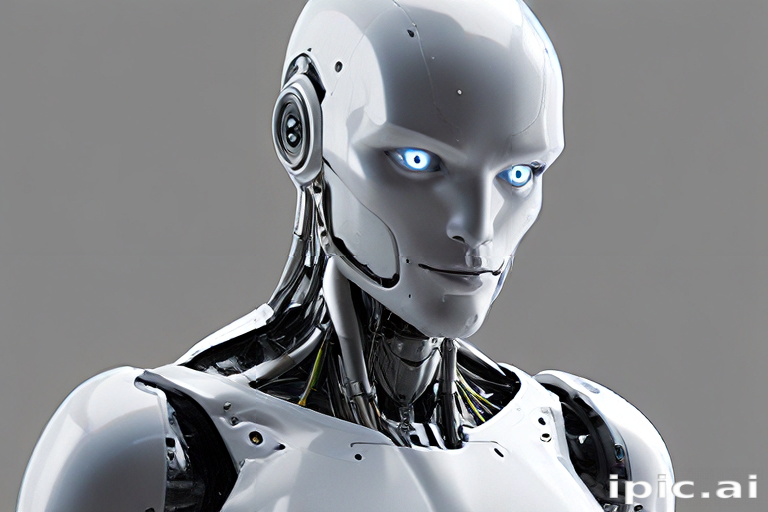 Futuristic Android with Glowing Blue Eyes and Sleek Metallic Design