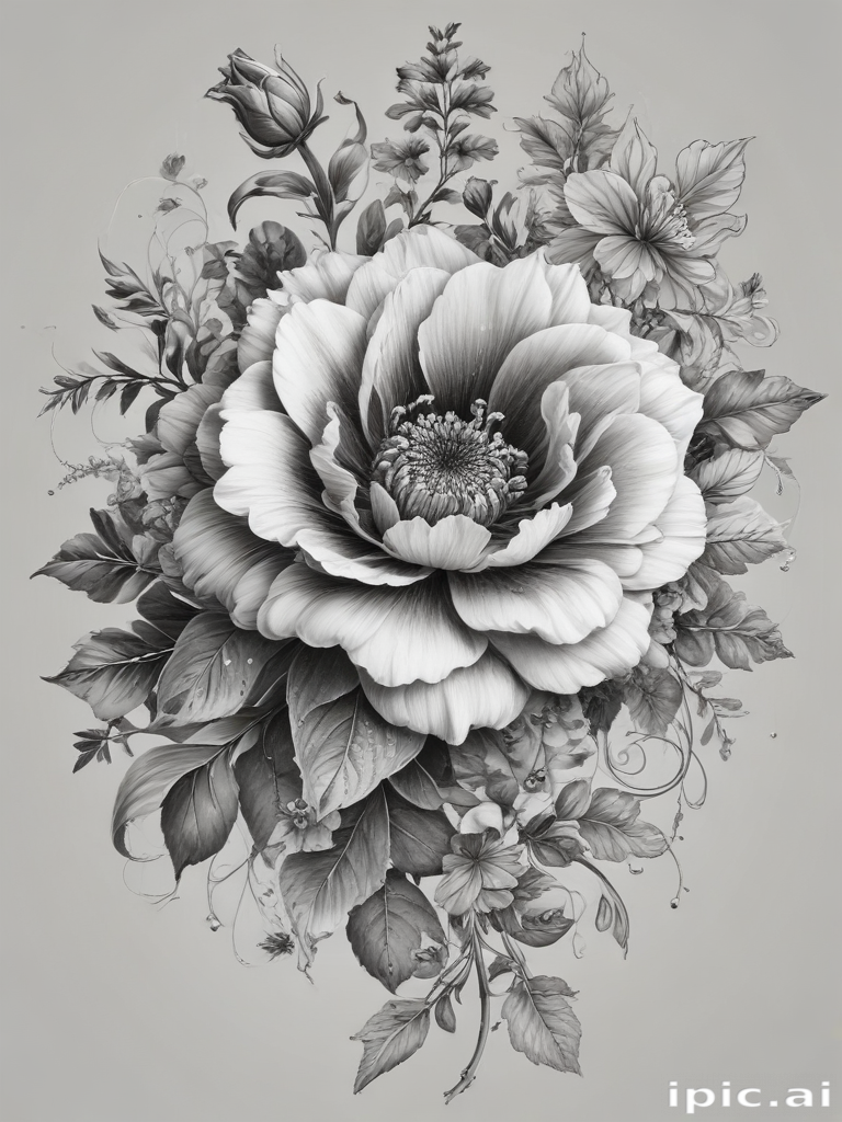 Elegant Black and White Floral Arrangement with Intricate Details and ...