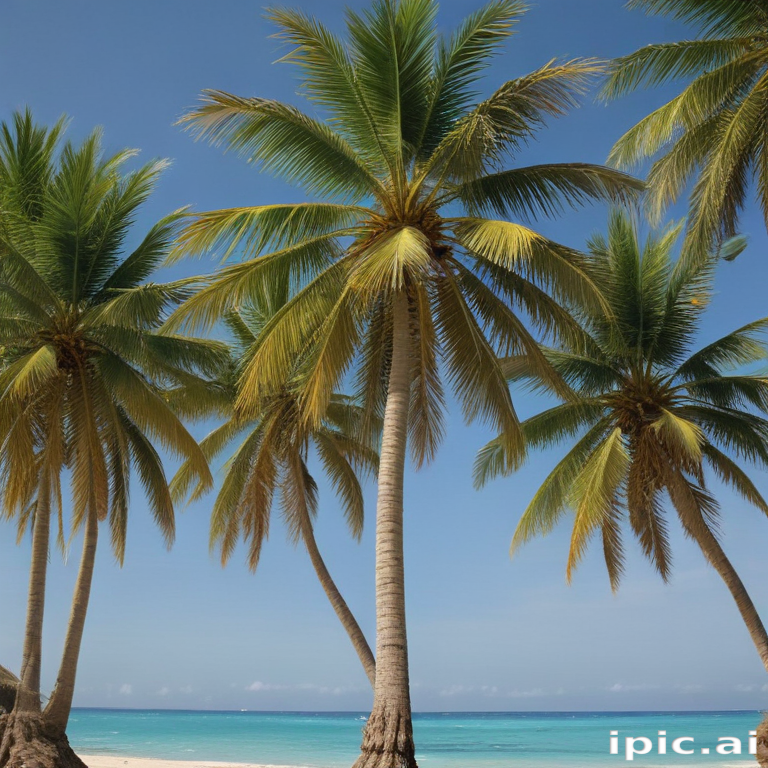 Idyllic Tropical Beach with Lush Palm Trees Under a Clear Blue Sky