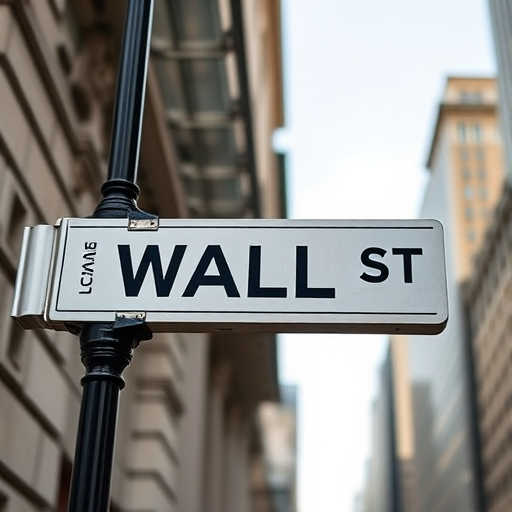 Capture a clear close-up of a street sign that reads "WALL ST" with a blurred background of urban architecture, use a Canon EOS R5 camera, 50mm lens, aperture f/1.8, shutter speed 1/250 sec, ISO 100, natural light for sharp details and vibrant colors.