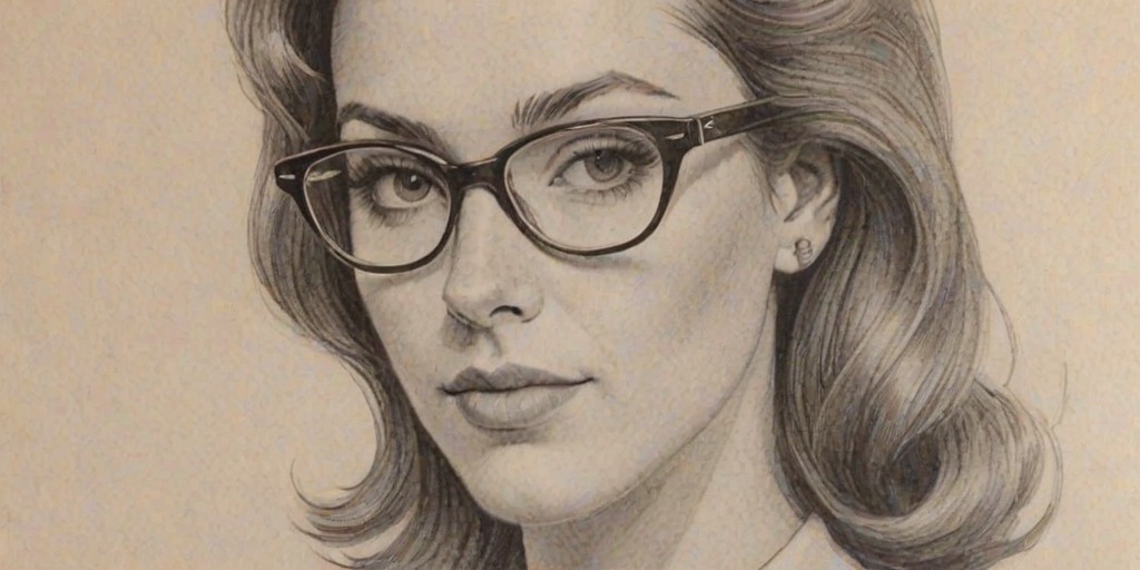 Sublime Sadie Stanley, pencil sketch, portrait of Pleasing woman 1961s in glasses, hair style beatnik, outline, clear lines, fine lines, 8k