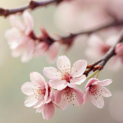 a soft-focus image of delicate pink cherry blossoms against a light, dreamy background