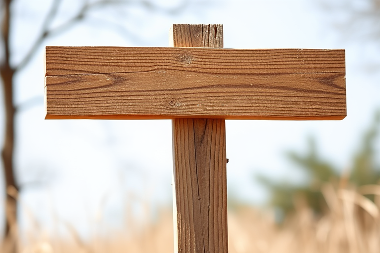 Create a wooden signpost with three blank planks, captured using a DSLR camera at f/4 aperture, ISO 100, 50mm lens, in natural daylight, with a shallow depth of field to enhance image quality.