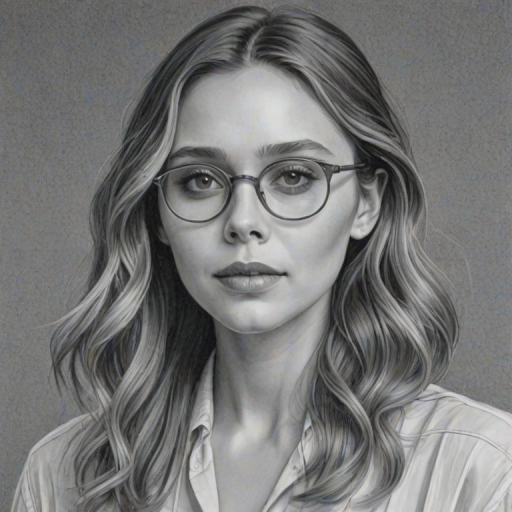 Radiant Elizabeth Olsen, pencil sketch, portrait of Beauteous woman 1926s in glasses, hair style beatnik, outline, clear lines, fine lines, 8k
