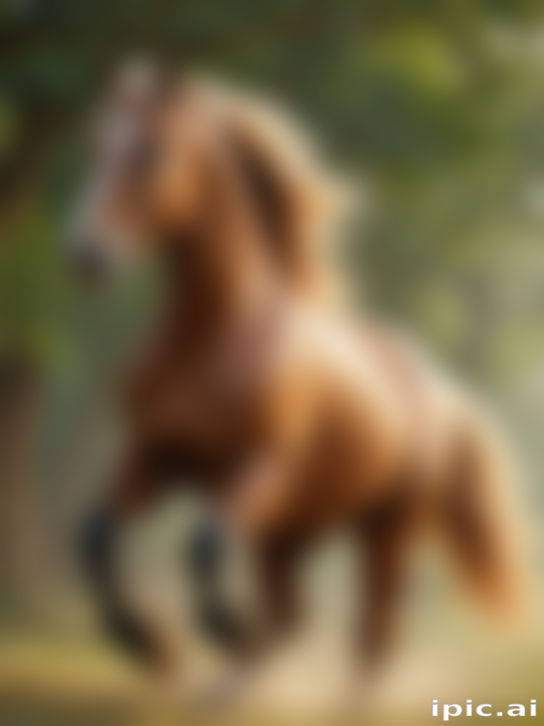 Majestic Horse Galloping Freely Through a Sunlit Forest Landscape.
