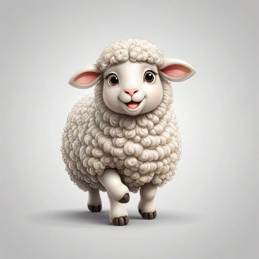 vector illustration, cute sheep, dynamic pose, isolated on white background