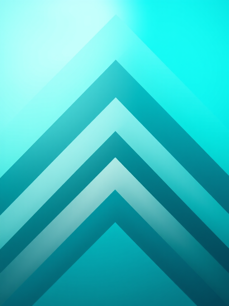Create an abstract image featuring dynamic chevron shapes in a gradient of turquoise and teal, using a DSLR camera with a 50mm lens, aperture f/2.8, ISO 100, and a shallow depth of field for a soft background blur, with a high-resolution shot at an eye-level perspective.