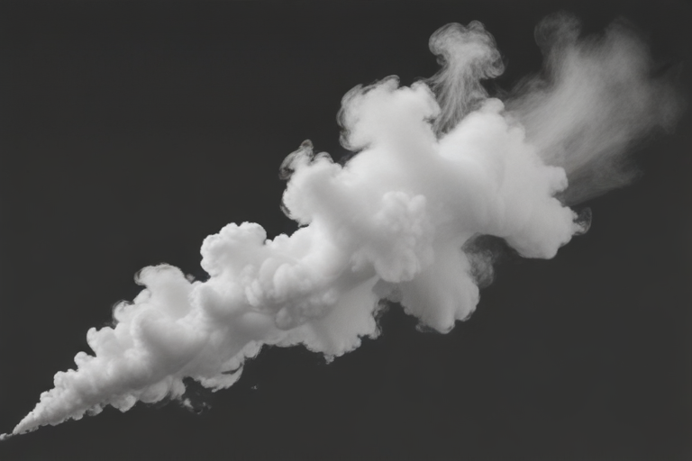 Billowing White Clouds Forming a Dramatic Trail Against a Dark Background