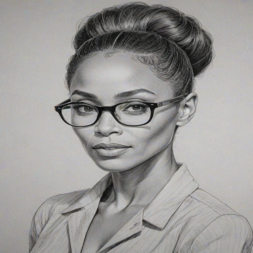 Enticing Jada Pinkett Smith, pencil sketch, portrait of Captivating woman 1960s in glasses, hair style beatnik, outline, clear lines, fine lines, 8k