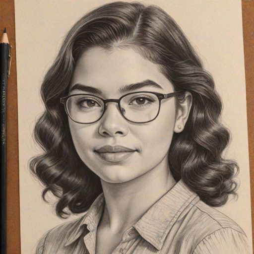 Dazzling Auli'i Cravalho, pencil sketch, portrait of Comely woman 1933s in glasses, hair style beatnik, outline, clear lines, fine lines, 8k