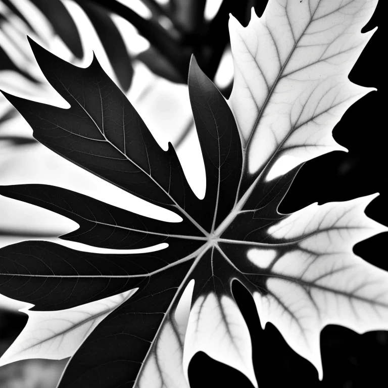 leaf in black and white