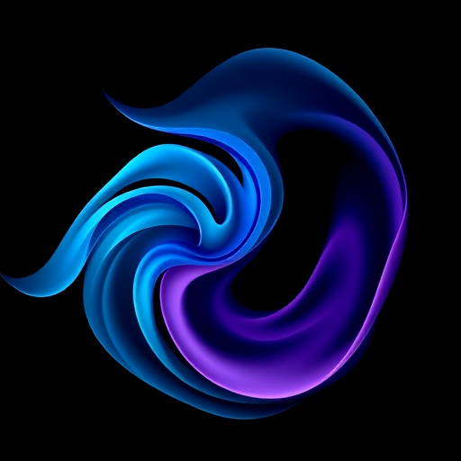 generate an abstract image of flowing waves in shades of blue, purple, and teal on a black background, using a DSLR camera with a 50mm lens, aperture f/2.8, shutter speed 1/100s, and ISO 200 to enhance image quality with a smooth, soft focus effect.