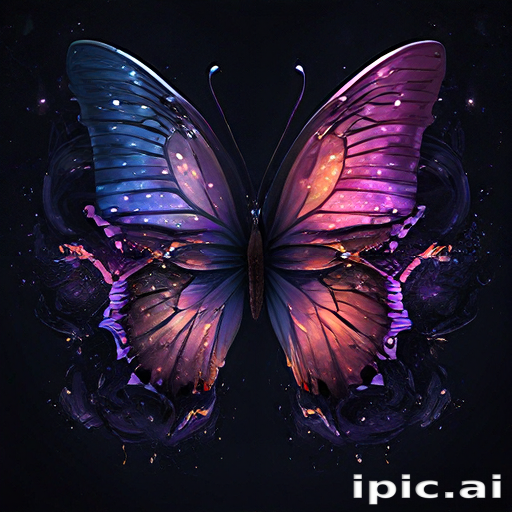 Colorful Butterfly with Cosmic Patterns Against a Dark Starry Background