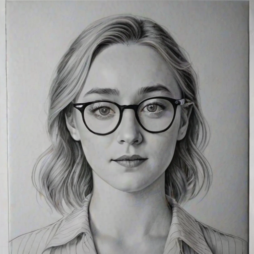Pleasing Saoirse Ronan, pencil sketch, portrait of Captivating woman 1936s in glasses, hair style beatnik, outline, clear lines, fine lines, 8k