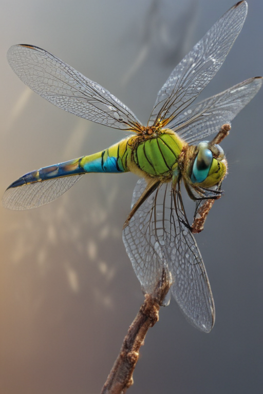 Vibrant Dragonfly Perched Gracefully On A Branch Against A Soft Background 