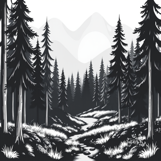 forest clipart black and white