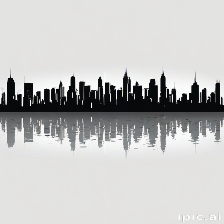 Stunning Silhouette of a City Skyline Reflected on Calm Waters